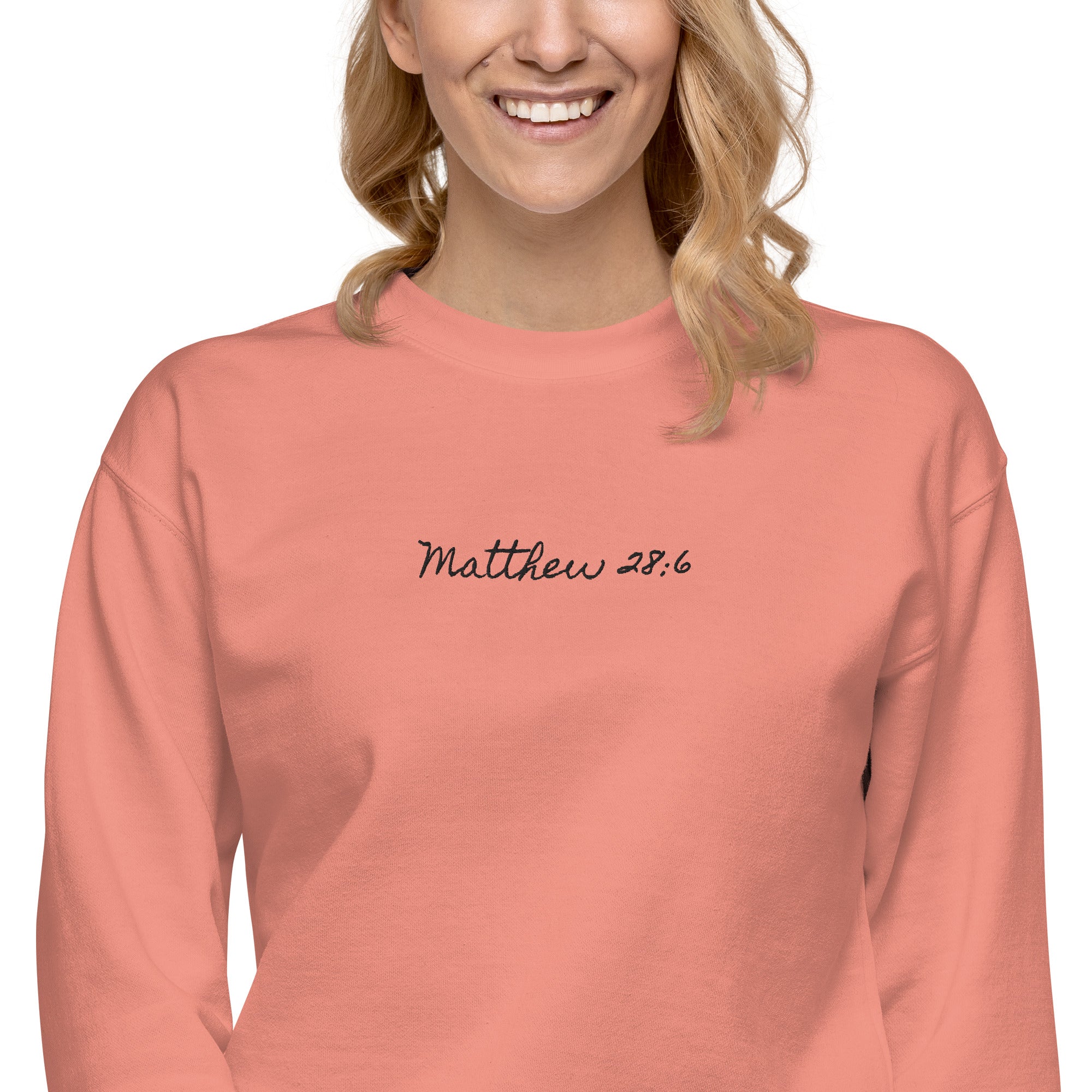 Women's Crewneck Sweatshirt Embroidered - Matthew 28:6