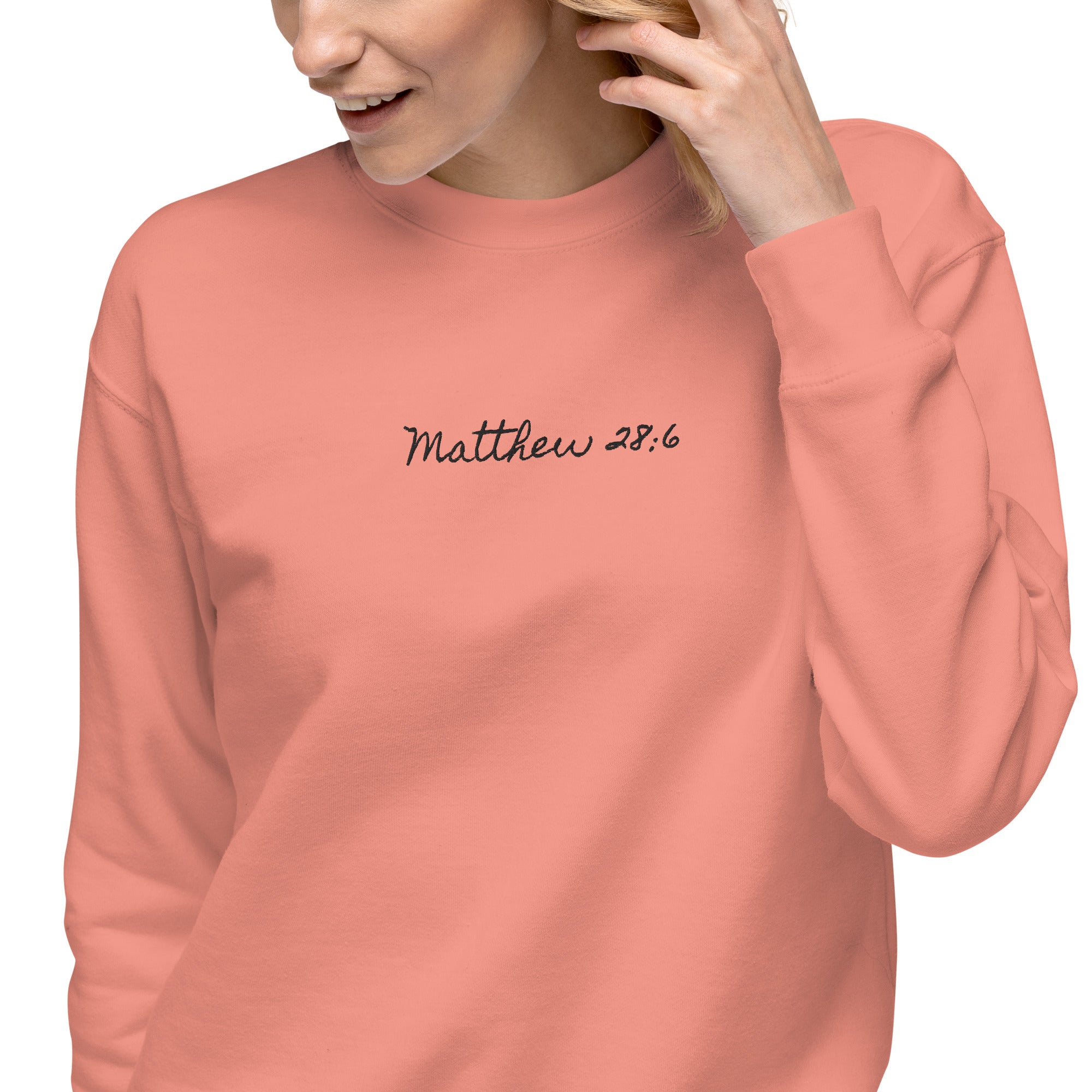 Women's Crewneck Sweatshirt Embroidered - Matthew 28:6