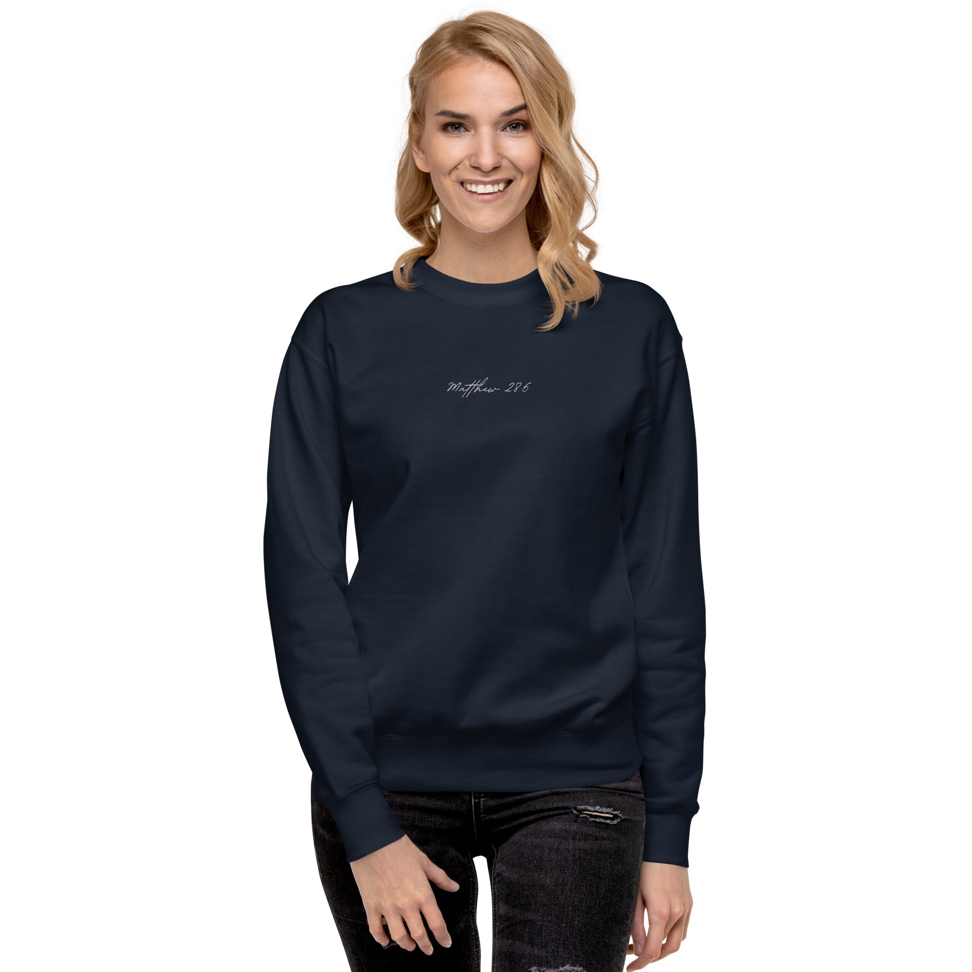 Women's Crewneck Sweatshirt Embroidered - Matthew 28:6