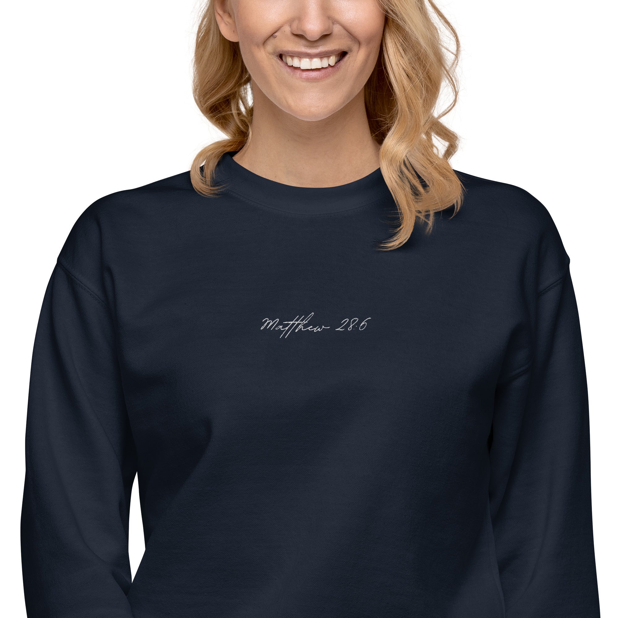 Women's Crewneck Sweatshirt Embroidered - Matthew 28:6