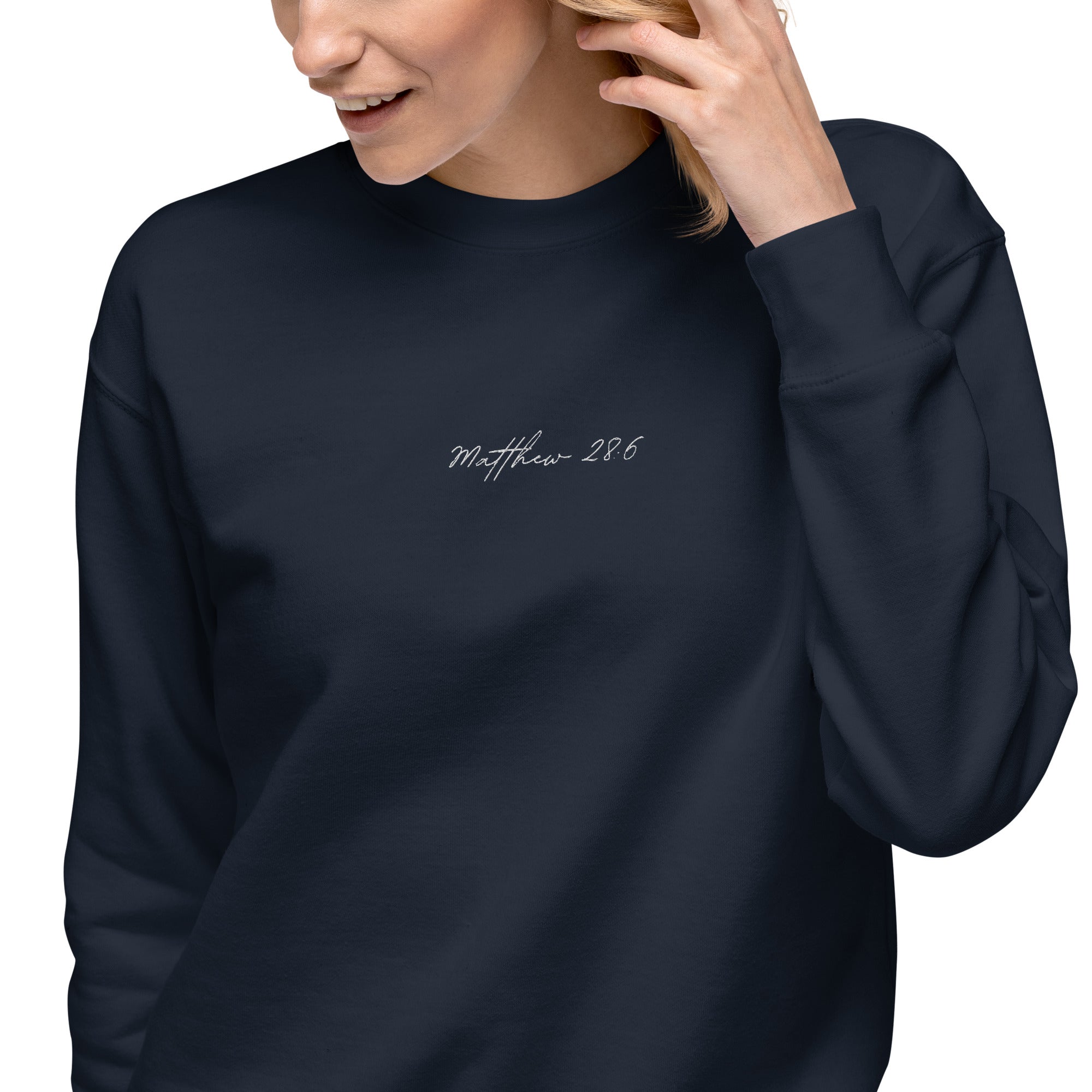 Women's Crewneck Sweatshirt Embroidered - Matthew 28:6