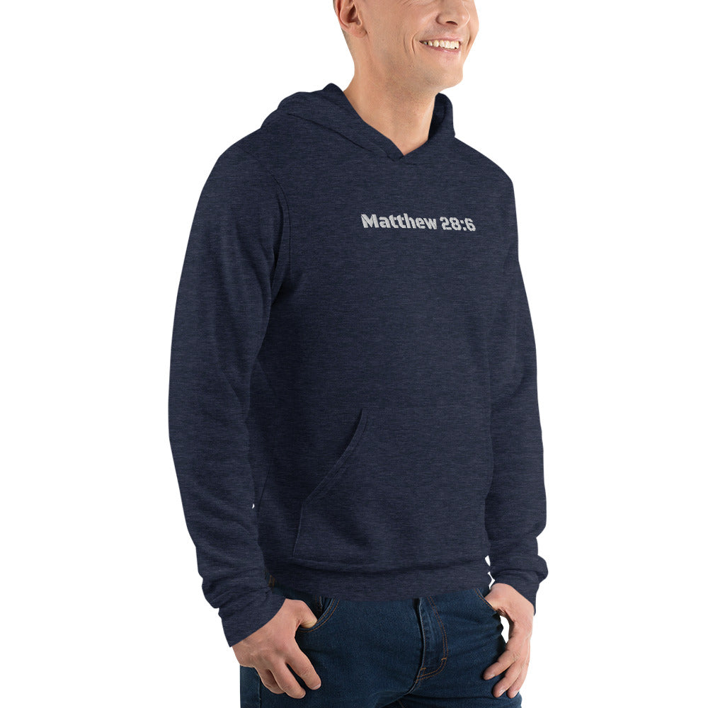 Mens Sweatshirt/Hoodie Embroidered - Matthew 28:6